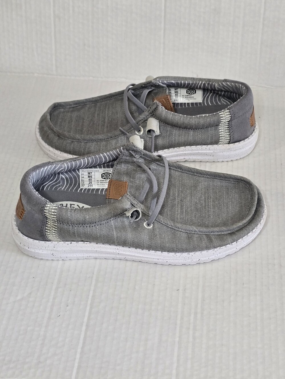 Hey Dude Wally Elevated Basics Men's M7 Gray/White Canvas Slip On Moccasin Shoes